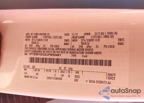 2018 Ford F-150 Lariat from USA, damaged, VIN 1FTEW1EG5JFB50491